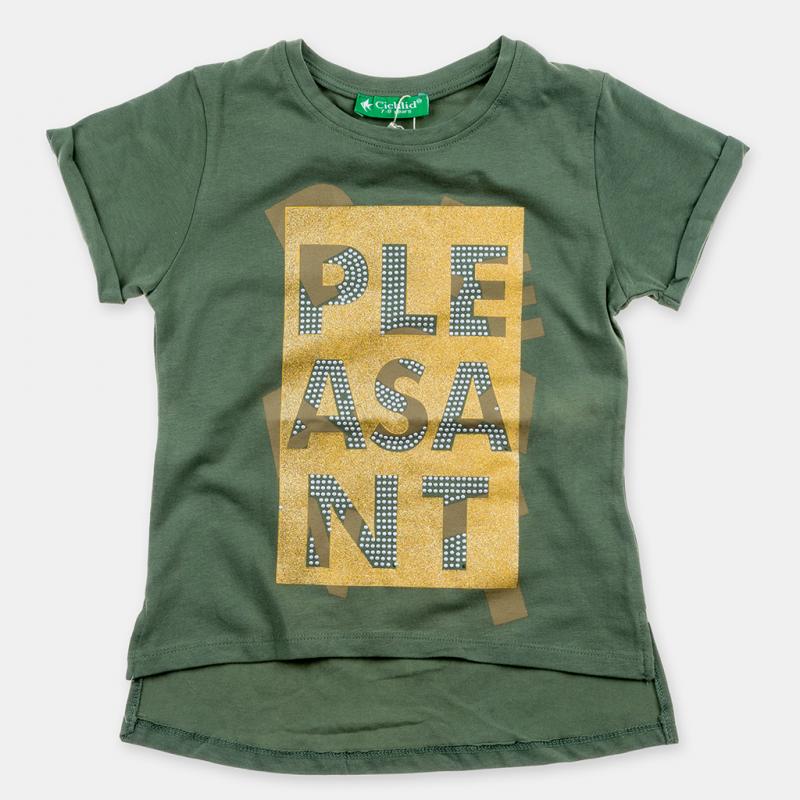 Детска тениска  момиче с щампа Plasant - Зелена