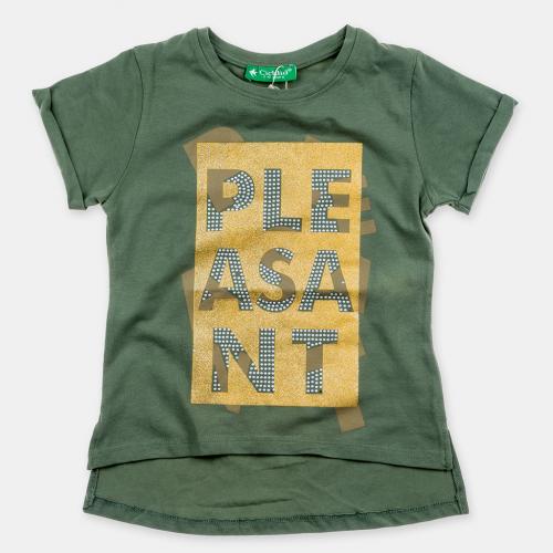Детска тениска за момиче с щампа Plasant - Зелена