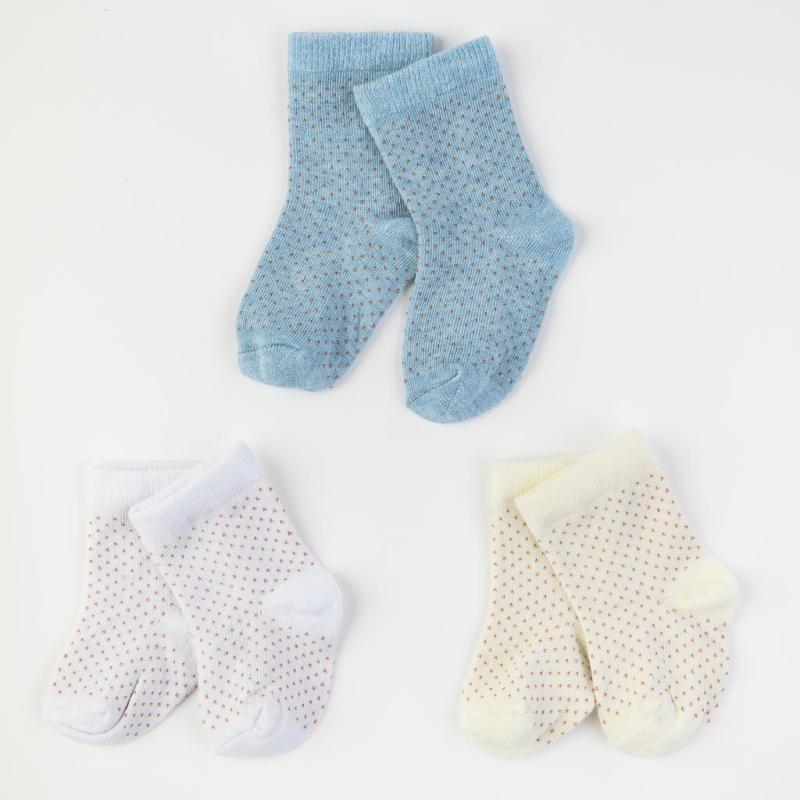 Souprava 3 páry kojeneckých ponožek Pro chlapce  Kral baby   Dots