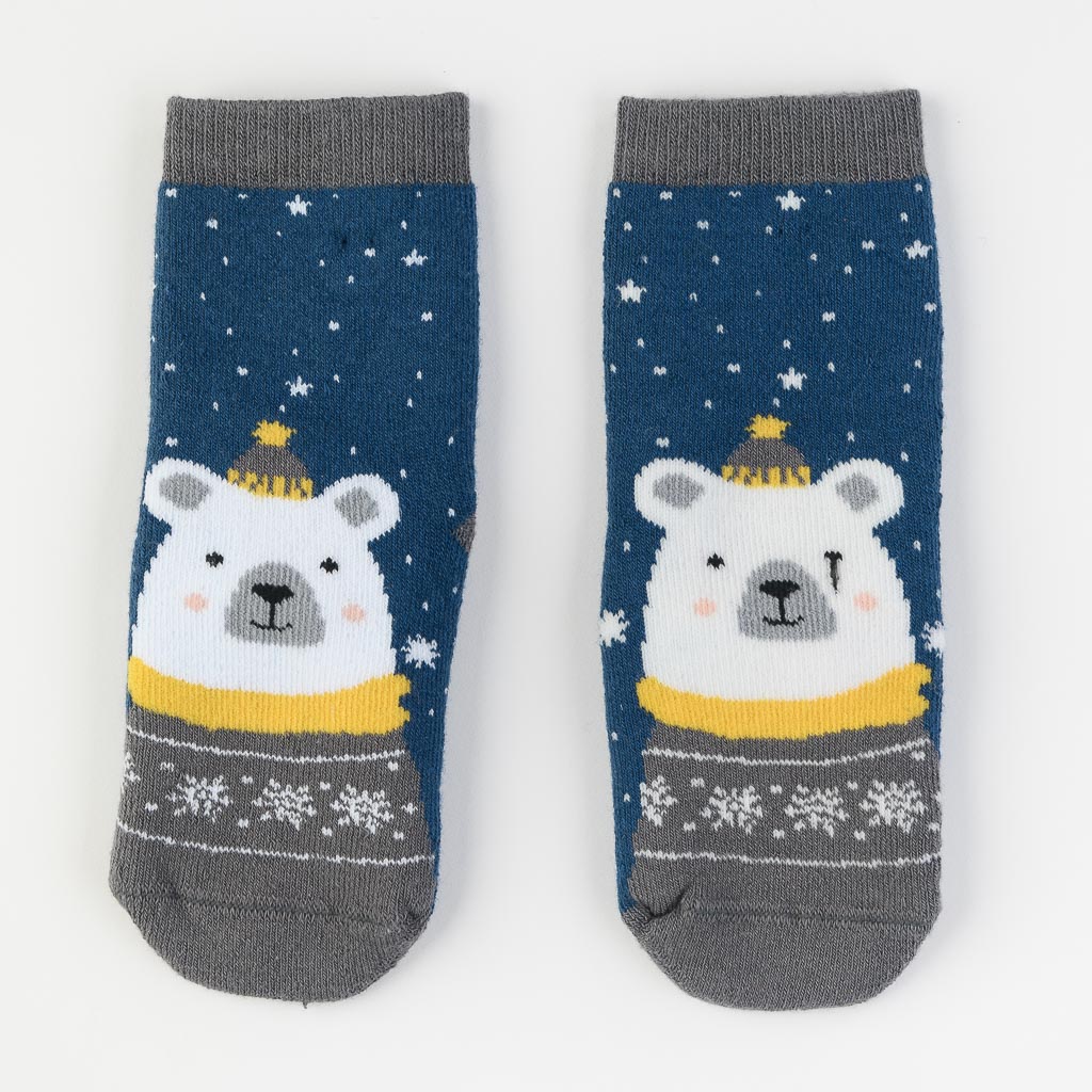 Бебешки коледни чорапки Bella socks White bear Сини