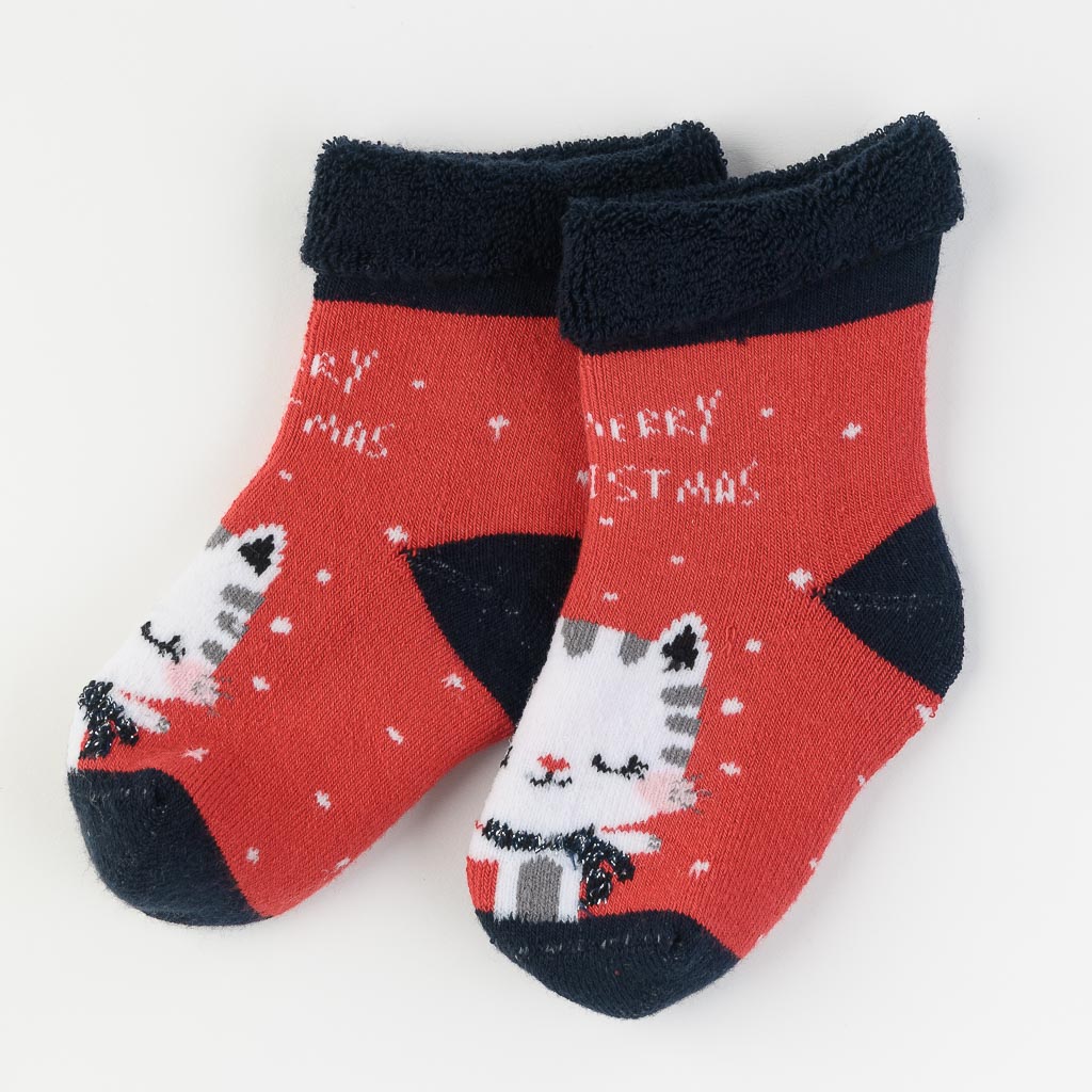 Βρεφικες χριστουγγενιατικες καλτσες  Bella socks   Merry Christmas Kitty  Κοκκινο