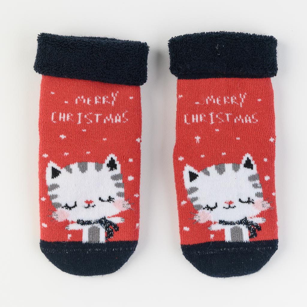 Бебешки коледни чорапки Bella socks Merry Christmas Kitty Червени