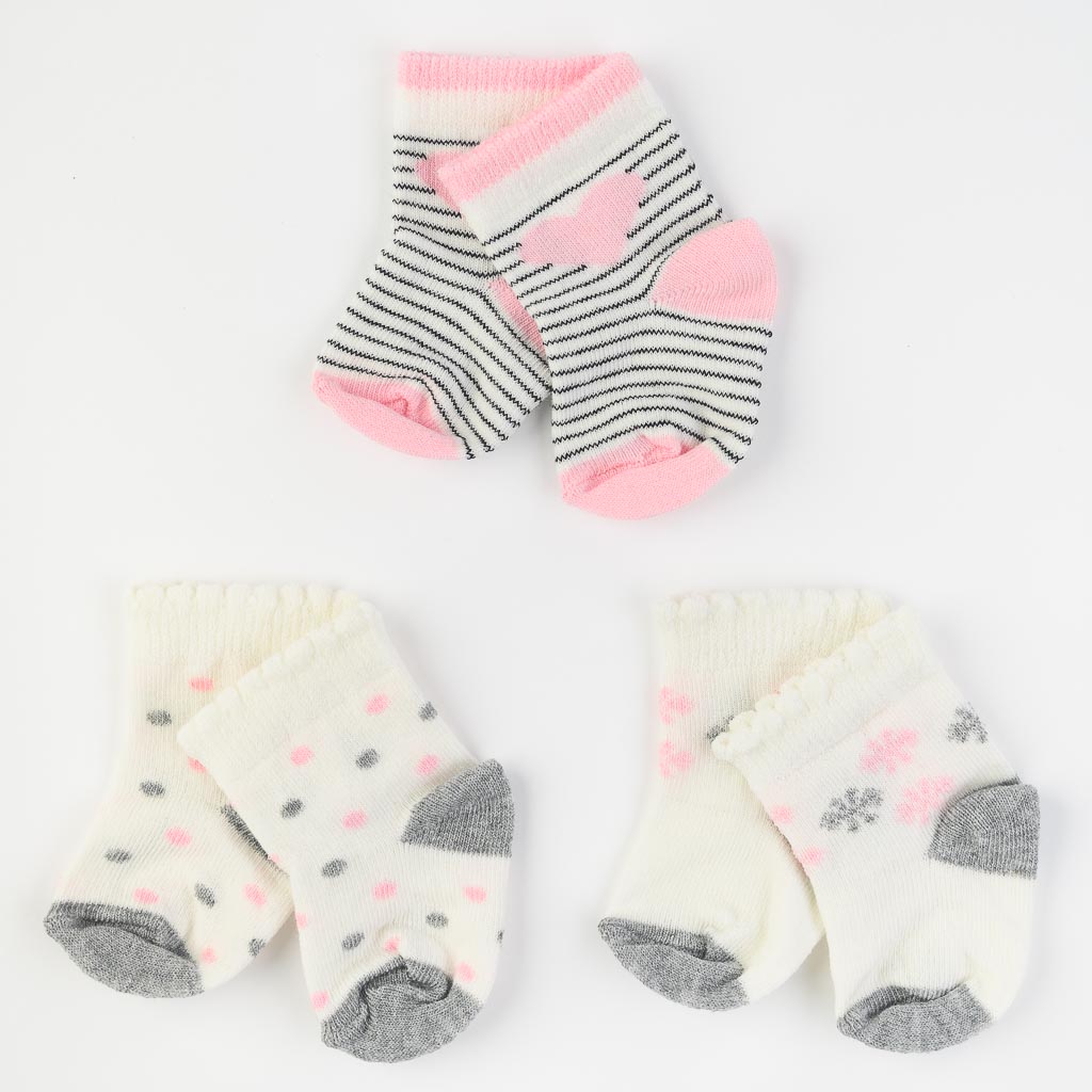 Комплект 3 чифта бебешки чорапки за момиче Damla pink love