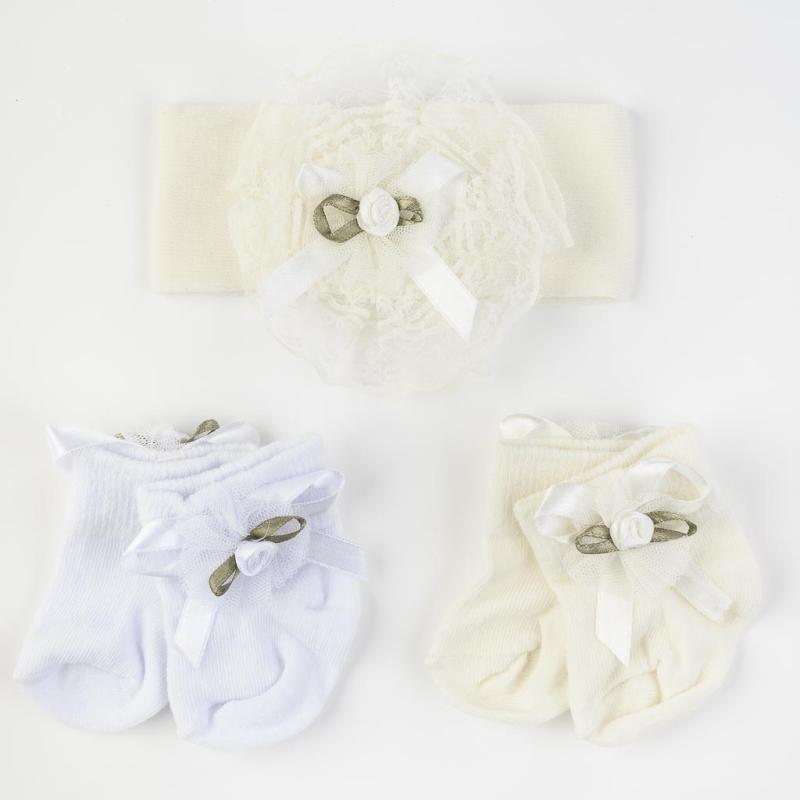 Комплект 2 броя бебешки чорапки с лента  коса Damla Rose Бели
