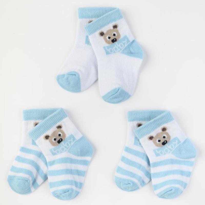 Комплект 3 чифта бебешки чорапки  момче Baby Dodo Blue bear