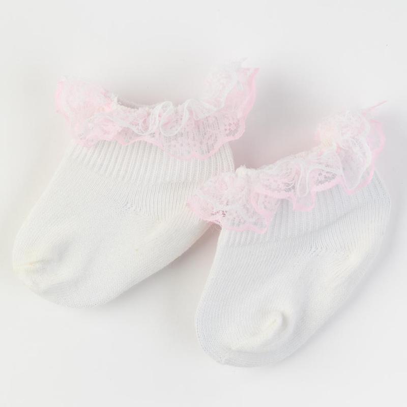 Бебешки чорапки  момиче с дантела Just pink Бели