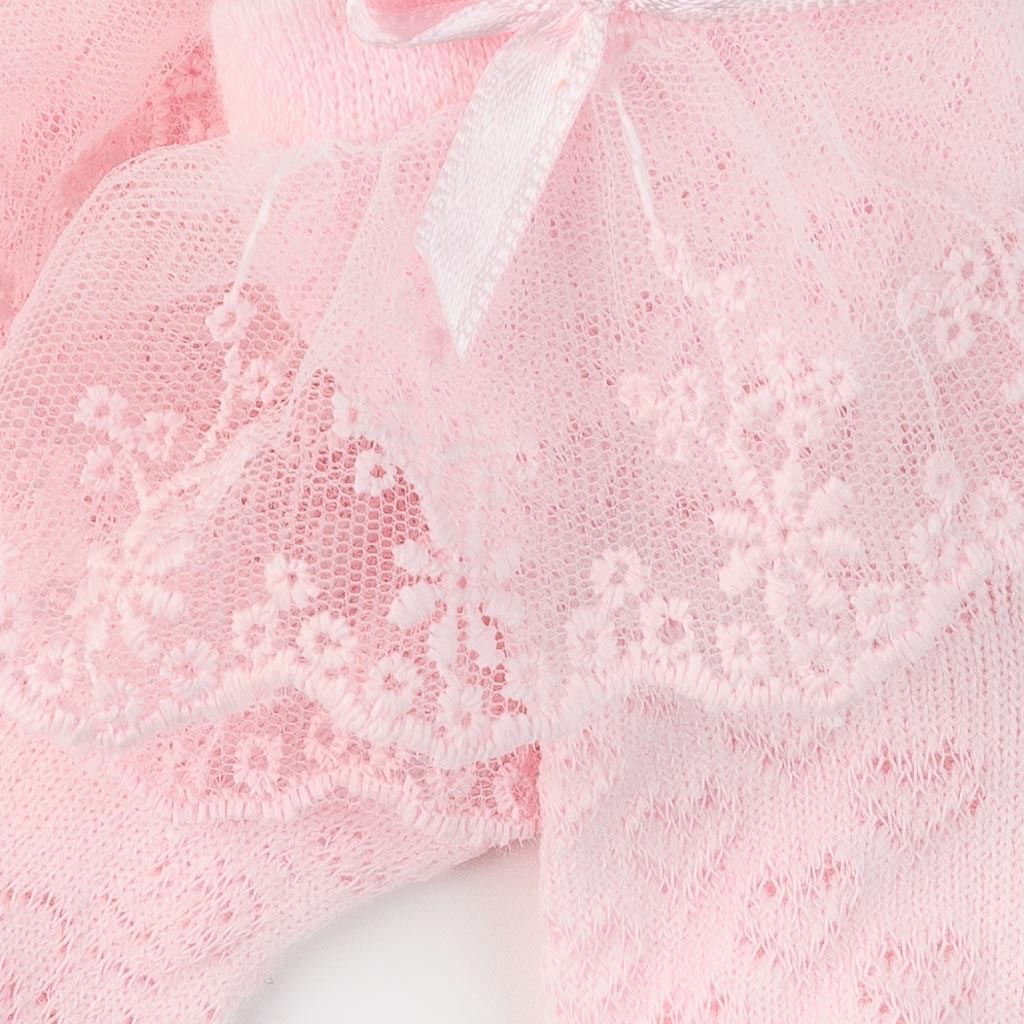 βρεφικες καλτσες Για Κορίτσι με μπουκλες απο δαντελα  JW Collection  ροζ