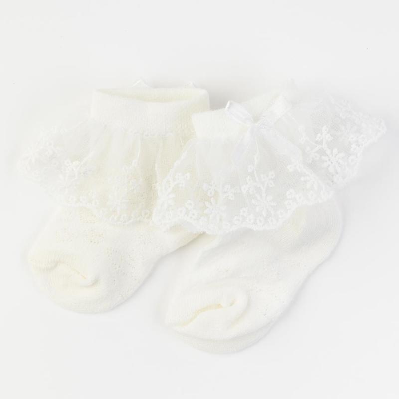 baby socks For a girl with curls of lace  JW Collection  Ecru