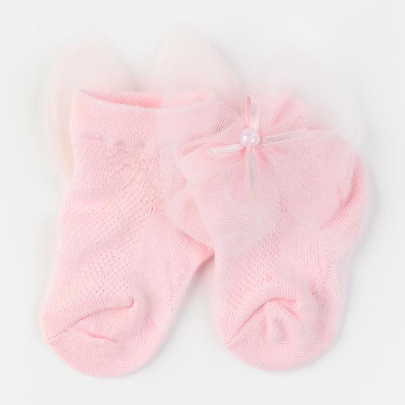 baby socks For a girl with tulle ribbon  JW Collection  pink