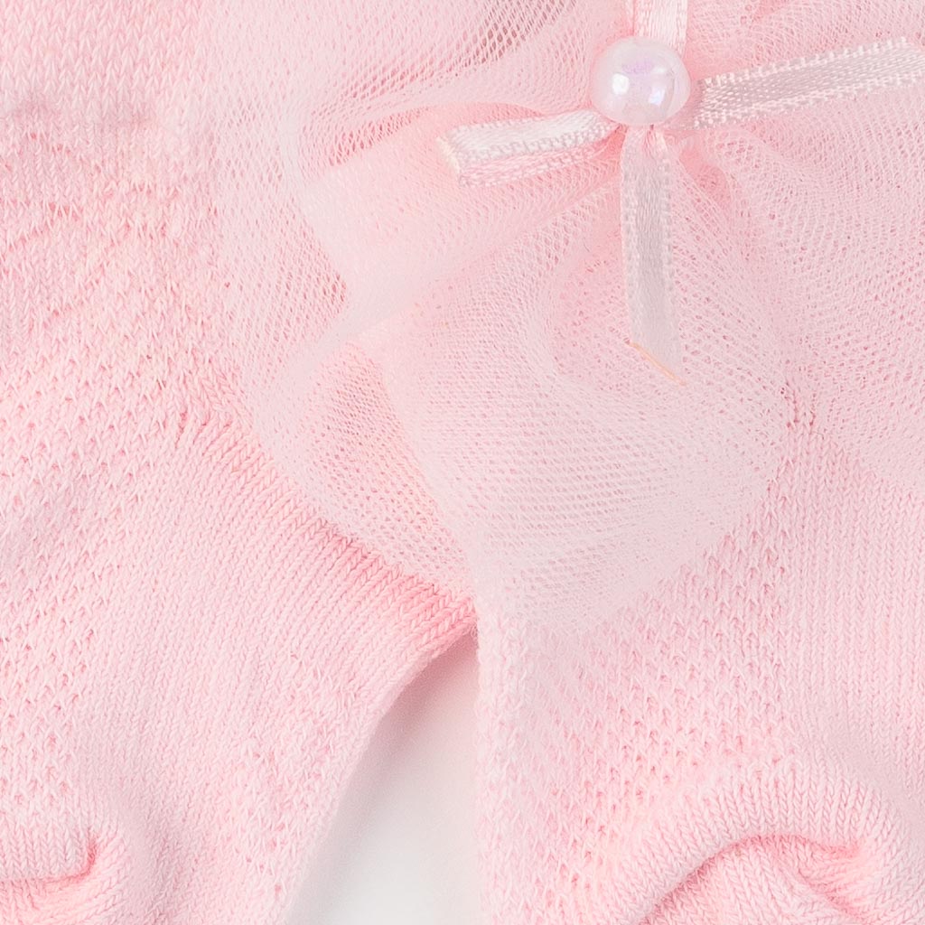 Бебешки чорапки за момиче с панделка от тюл JW Collection Розови