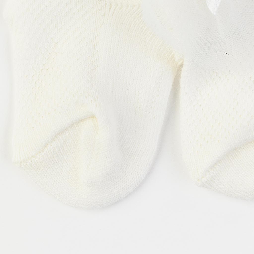 Бебешки чорапки за момиче с панделка от тюл JW Collection Екрю