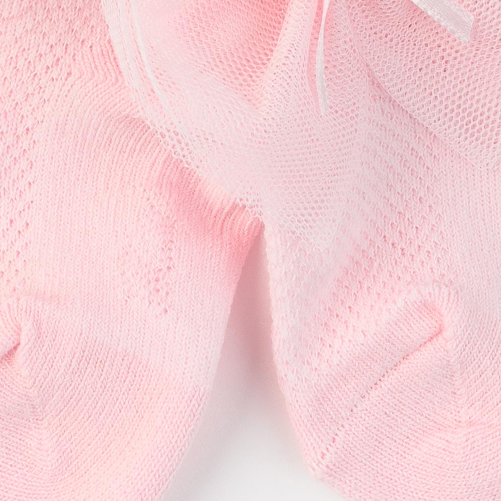 Бебешки чорапки за момиче с панделка и орнамент JW Collection Розови