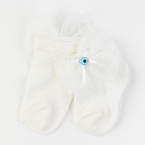 Бебешки чорапки за момиче с панделка и орнамент JW Collection Екрю