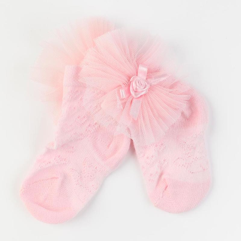 Бебешки чорапки  момиче с панделка JW Collection Rose girl Розови