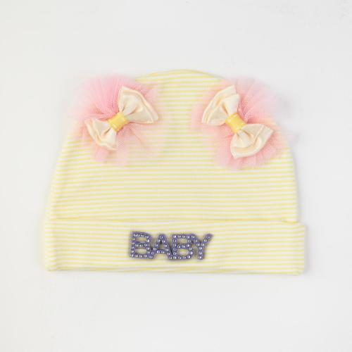 Бебешка шапка за момиче с панделки и надпис Mamasita Жълта