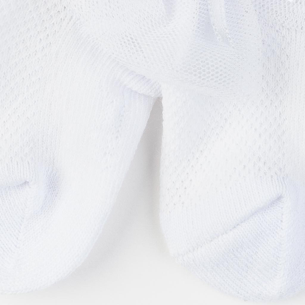 Бебешки чорапки за момиче с панделка и орнамент JW Collection Бели