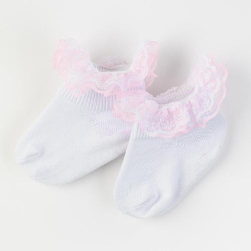 Бебешки чорапки за момиче с дантела Just pink Снежнобели