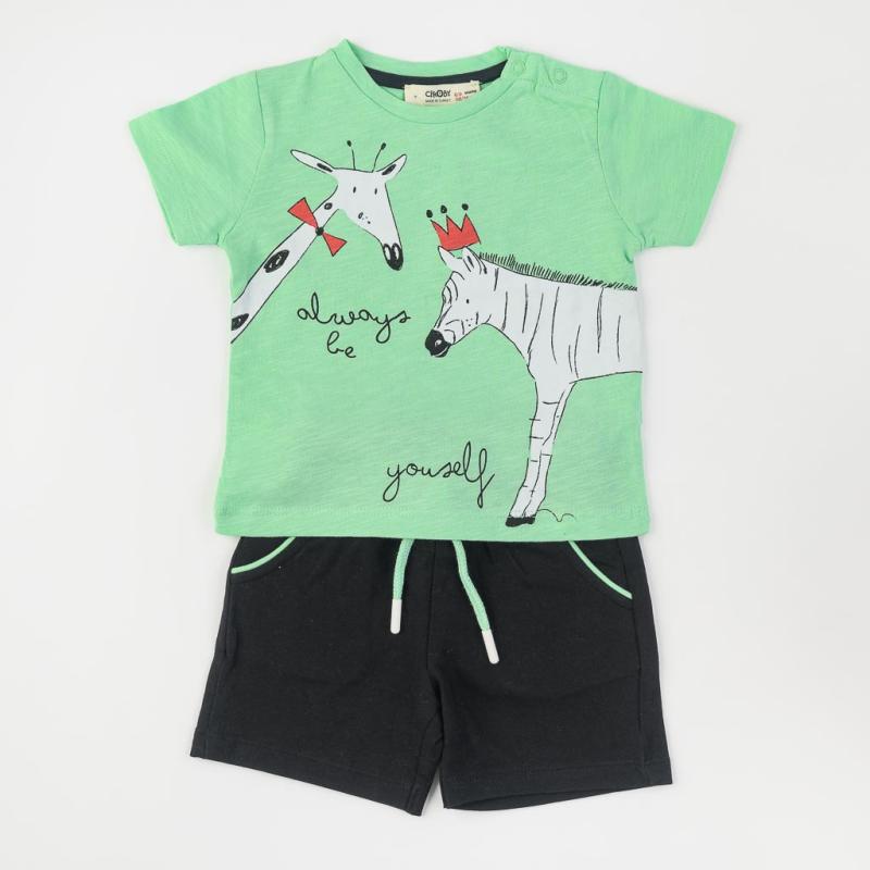 Baby set t-shirt and shorts For a boy  Cikoby   Always be yourself  Green