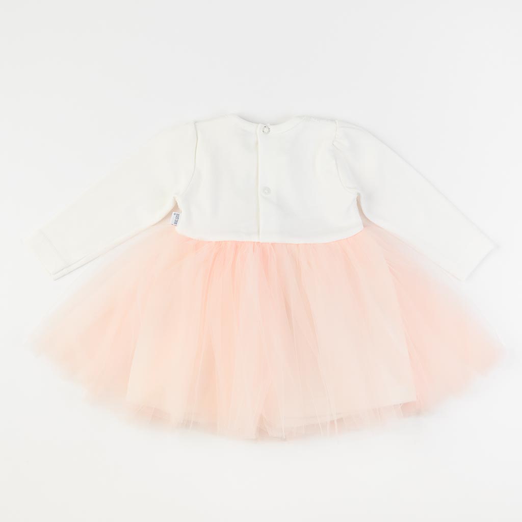 Βρεφικο επισημο φορεμα με κορδελα για τα μαλλια με τουλι  Pearl Bulsen baby   -  Ροδακινι