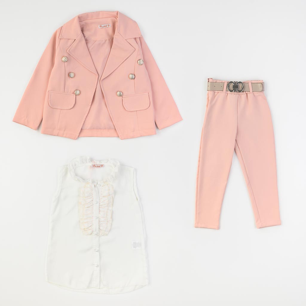 Детски комплект за момиче сако риза и панталон Miss Pallone So classy so pinky Розов