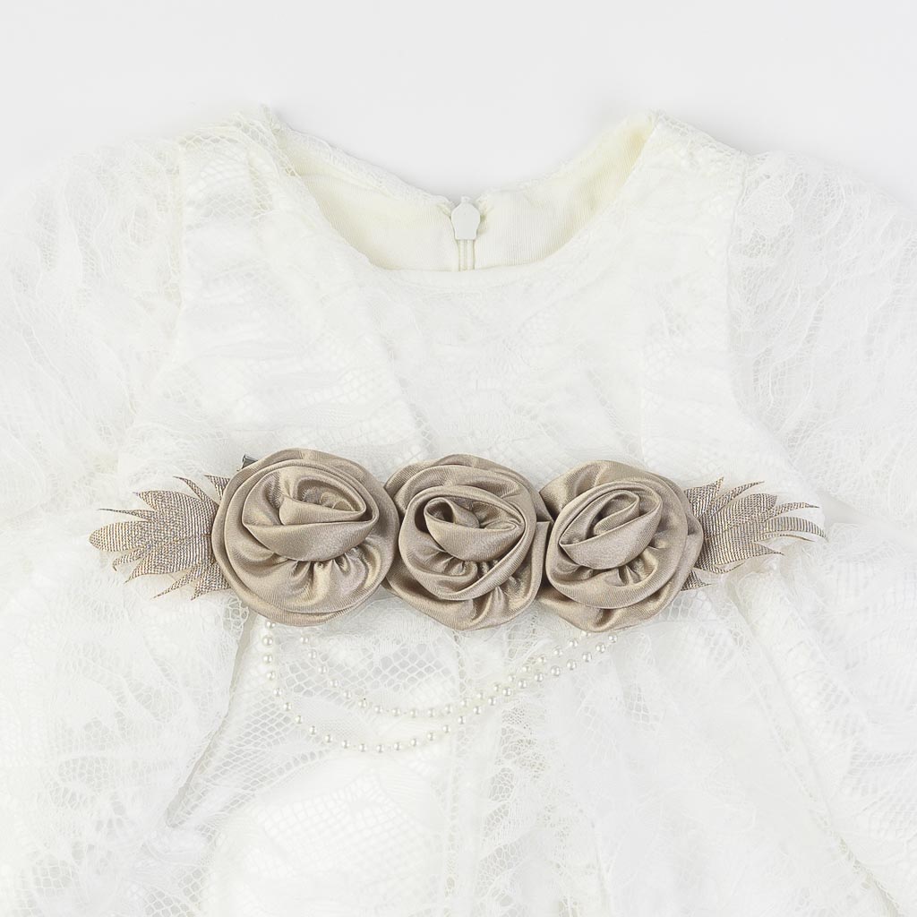 Βρεφικά σετ ρούχων επισημο φορεμα με δαντελα με καλσον κορδελα για μαλλια με παπουτσακια  Amante   Brown Flower  Ασπρο