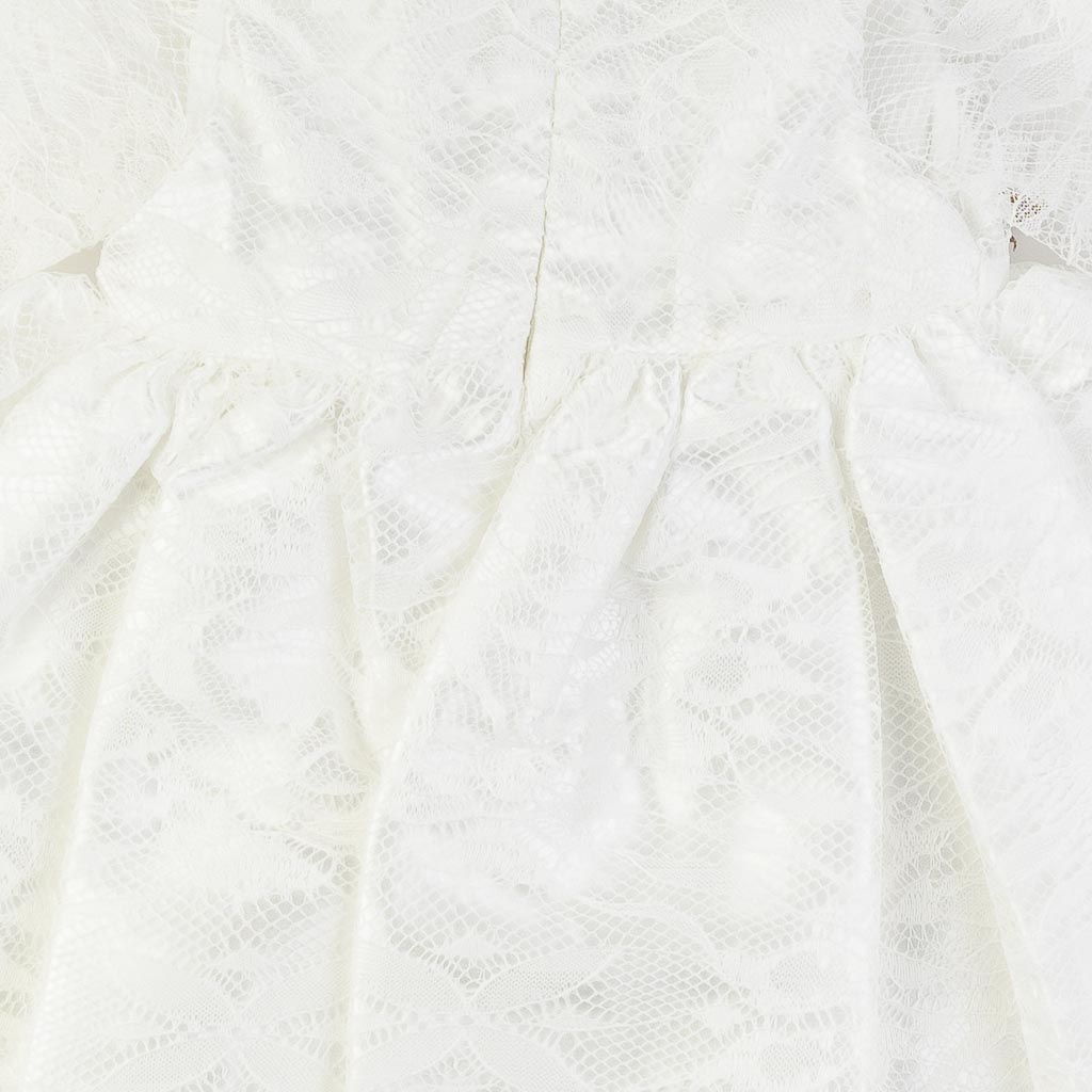 Βρεφικά σετ ρούχων επισημο φορεμα με δαντελα με καλσον κορδελα για μαλλια με παπουτσακια  Amante   Brown Flower  Ασπρο