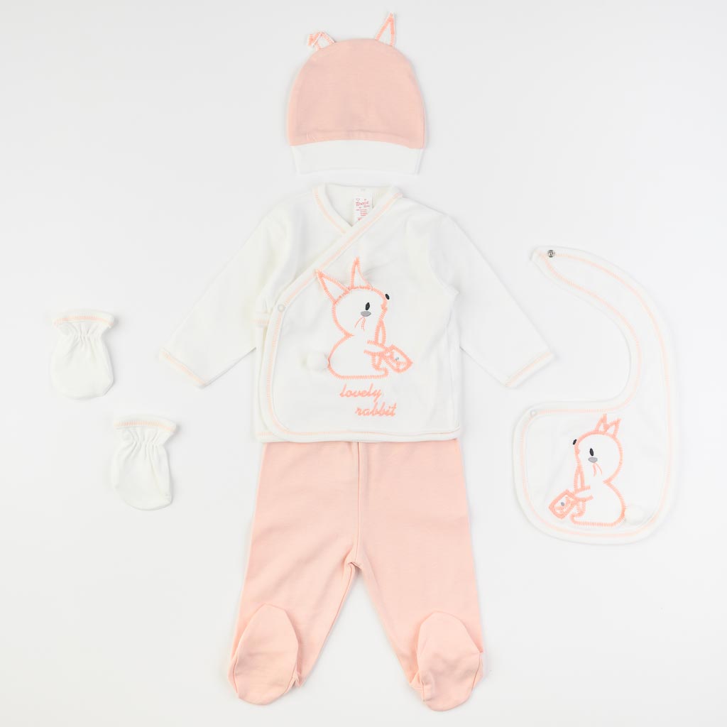 Βρεφικά σετ ρούχων 5 τεμάχια Για Κορίτσι  Breeze   Happy Bunny  Ροδακινι