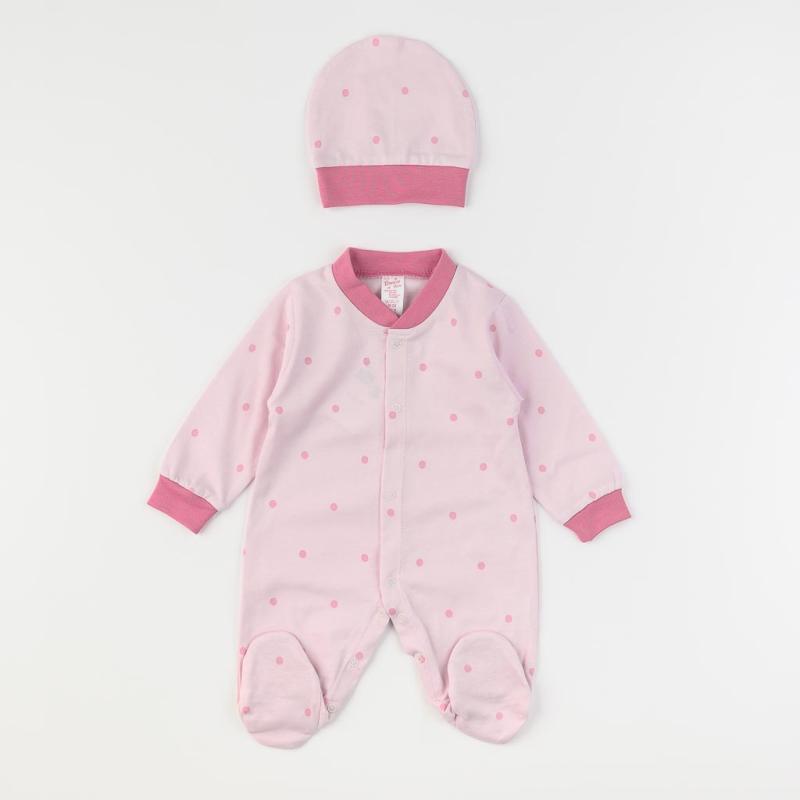 Baby overalls with a hat For a girl  Breeze   Dots  Pink