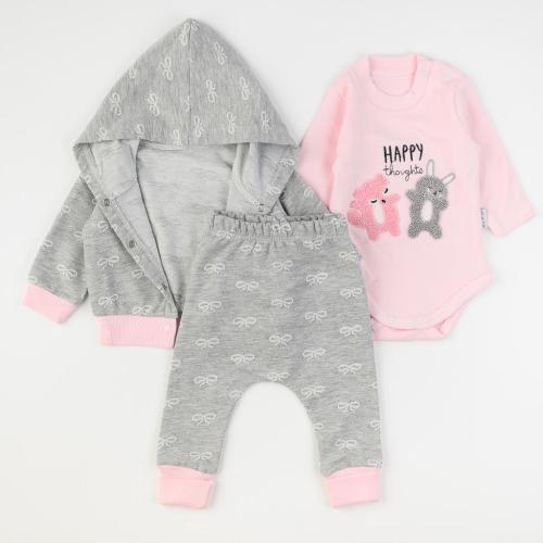 Бебешки комплект суитшърт боди и панталонки за момиче ELCI Baby Happy thoughts Розов