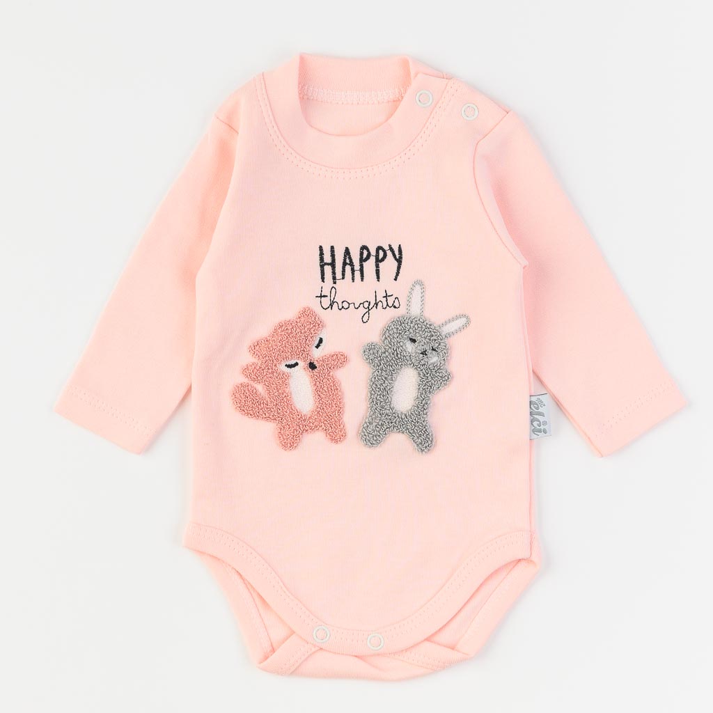 Βρεφικά σετ ρούχων Αθλητική μπλούζα Κορμακι με παντελονακι Για Κορίτσι  ELCI Baby   Happy thoughts  Ροδακινι