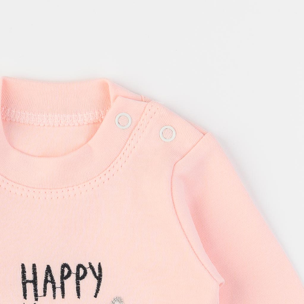 Βρεφικά σετ ρούχων Αθλητική μπλούζα Κορμακι με παντελονακι Για Κορίτσι  ELCI Baby   Happy thoughts  Ροδακινι