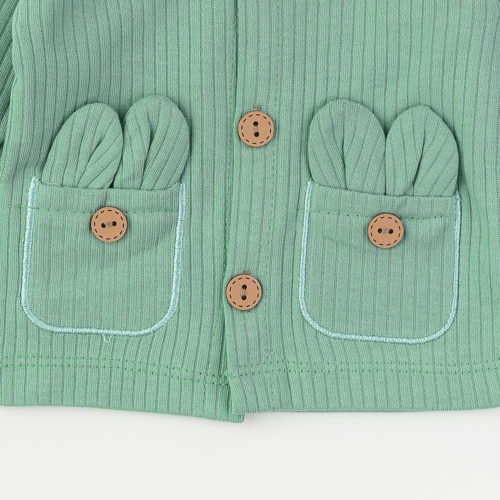 Бебешки комплект блузка с джобчета ританки и шапка Mini love This bunny Зелен