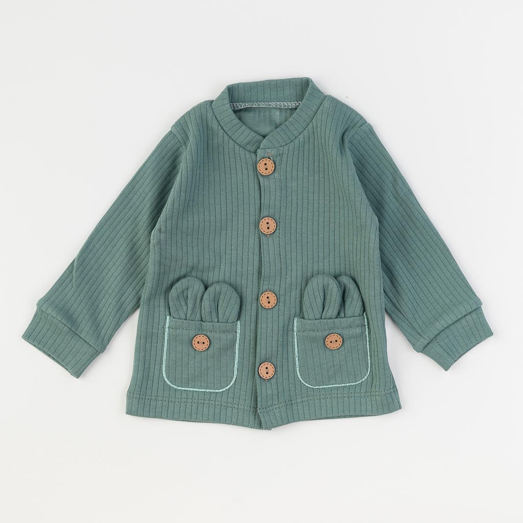 Бебешки комплект блузка с джобчета ританки и шапка Mini love This bunny Тъмнозелен