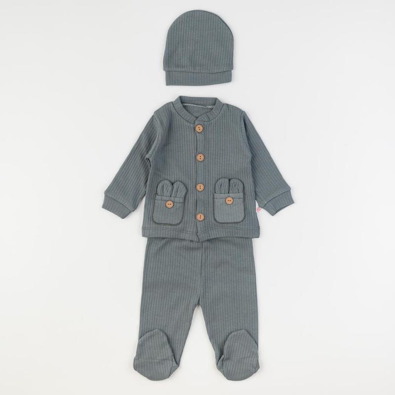 Baby set blouse with pockets baby pants and hat  Mini love This bunny  Gray