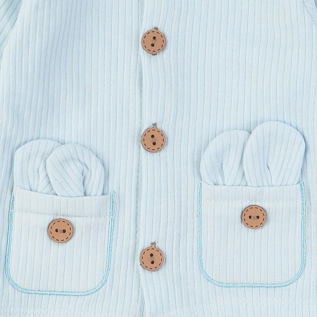 Бебешки комплект блузка с джобчета ританки и шапка Mini love This bunny Светлосин