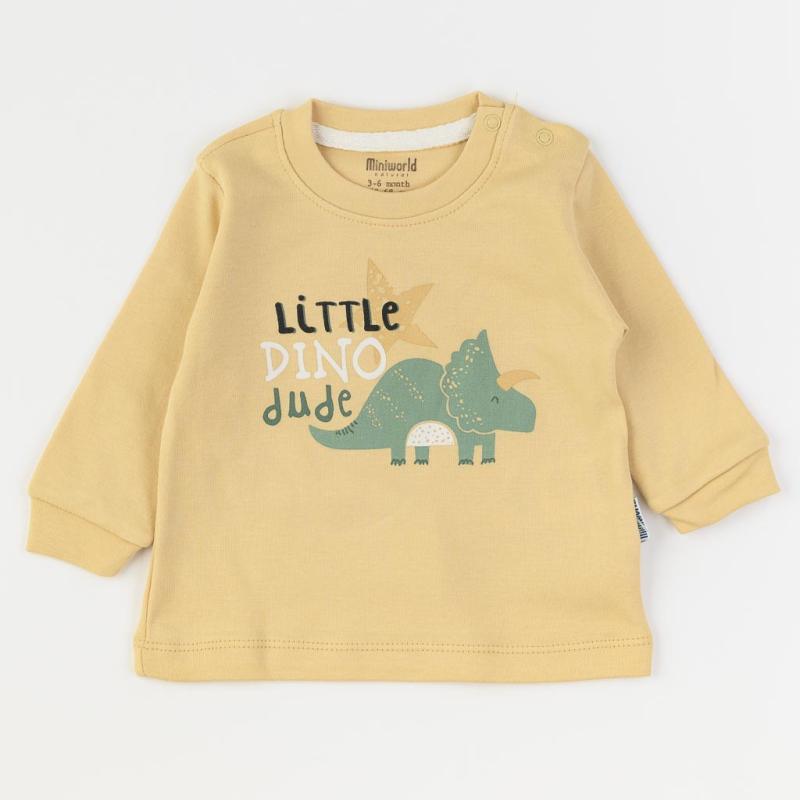 Baby blouse For a boy  Miniworld   Little Dino Dude  Yellow