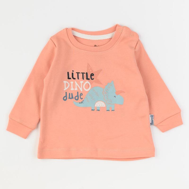 Baby blouse For a boy  Miniworld   Little Dino Dude  Peach