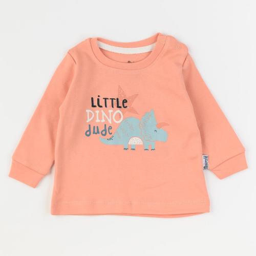 Бебешка блузка за момче Miniworld Little Dino Dude Праскова
