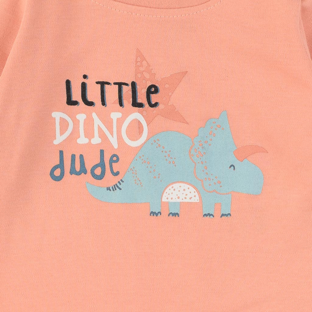 Βρεφικο μπλουζακι Για Αγόρι  Miniworld   Little Dino Dude  Ροδακινι