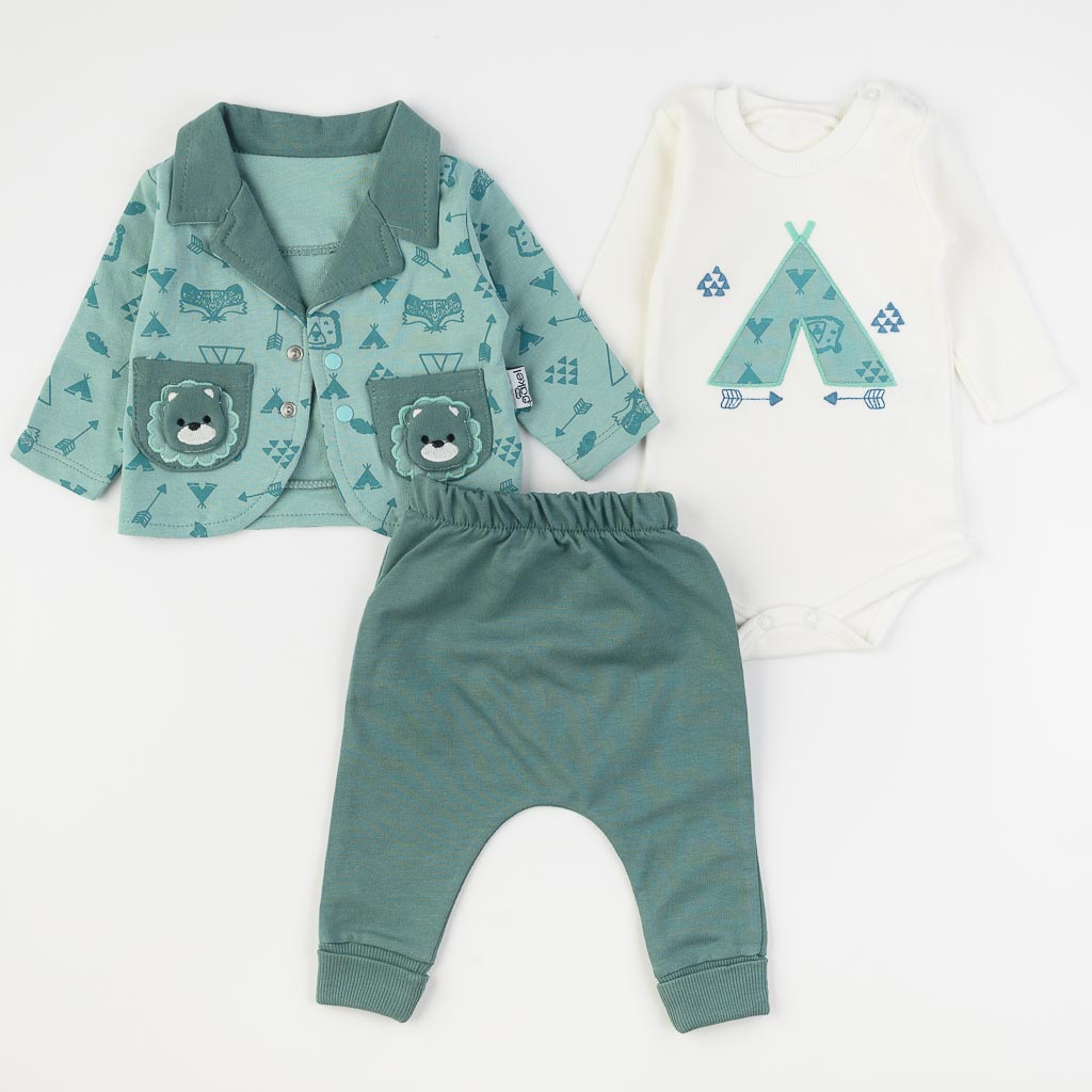 Бебешки комплект сако боди и панталонки за момче Bear Style Син