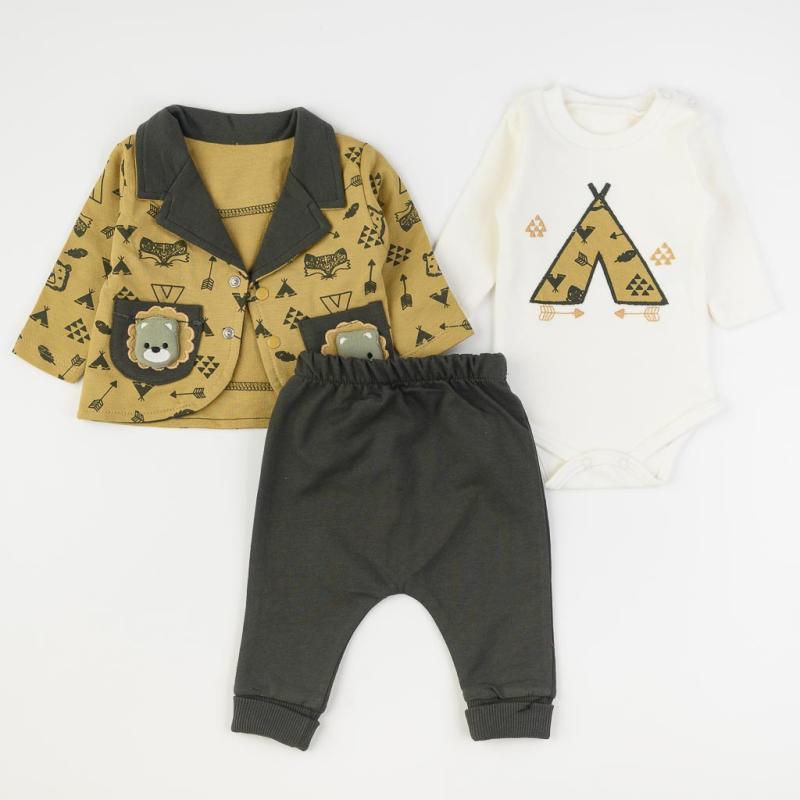 Baby set a jacket Bodysuit and pants For a boy  Bear Style  Mustard