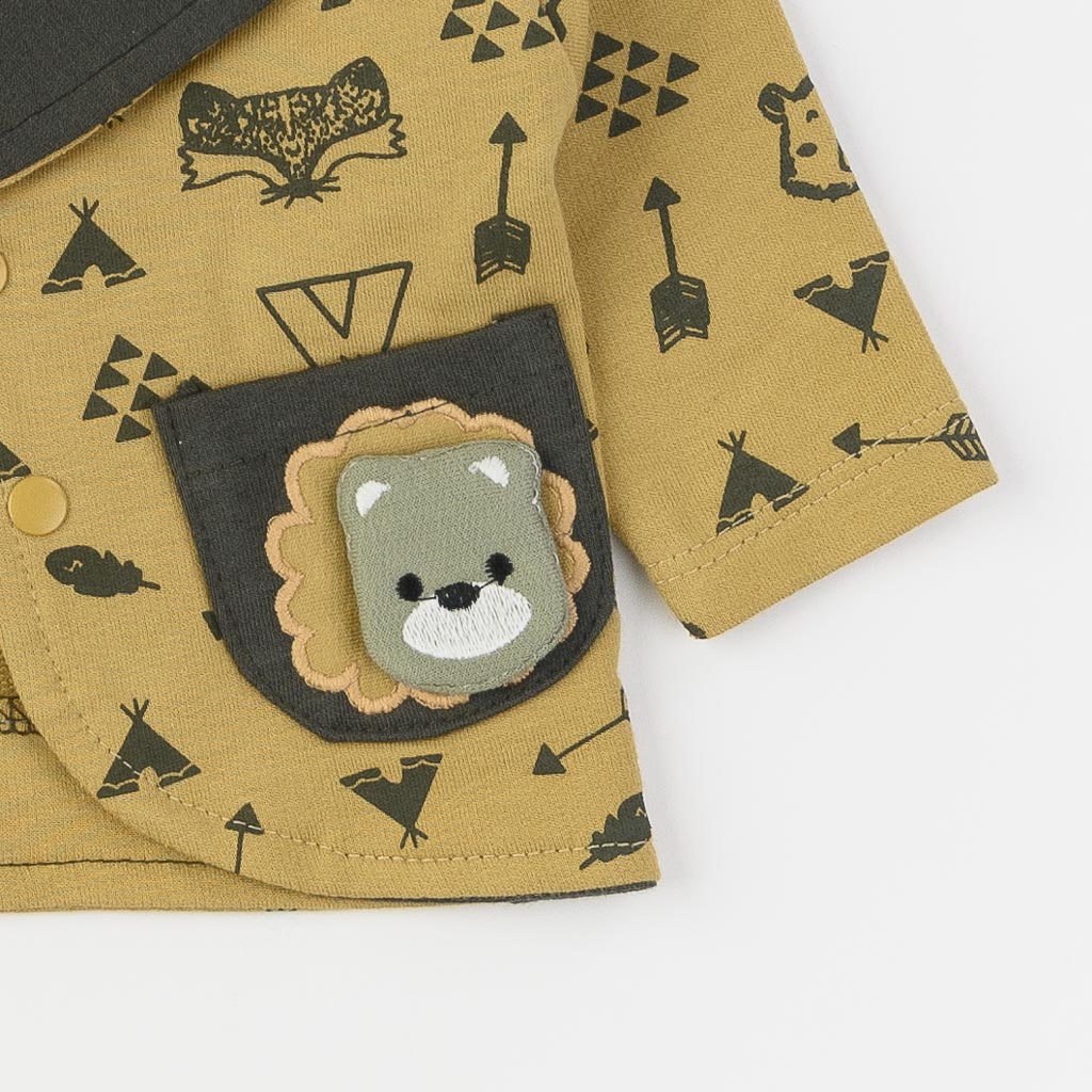 Βρεφικά σετ ρούχων σακακι Κορμακι με παντελονακι Για Αγόρι  Bear Style  Μουσταρδι