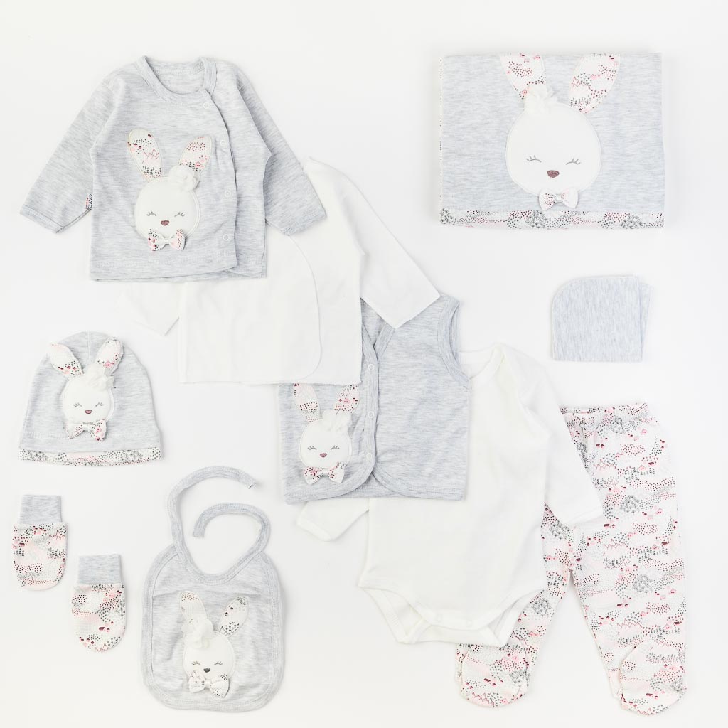 Βρεφικό σετ νεογέννητου με κουβερτουλα Για Κορίτσι  Gaye bebe Rabbit  10 τεμαχια Γκρί