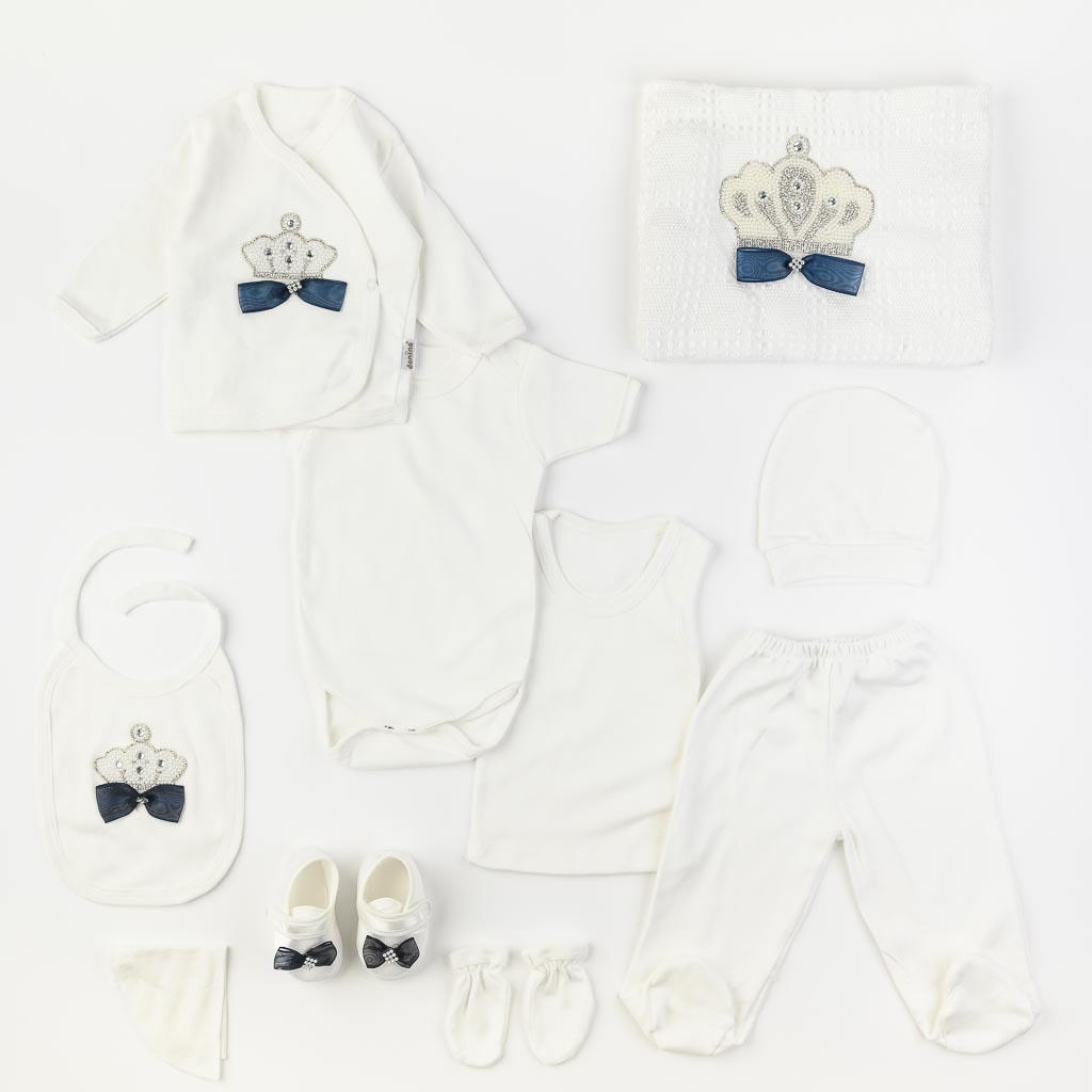 Βρεφικό σετ νεογέννητου με κουβερτουλα Για Αγόρι  Donino Royal Crown  10 τεμαχια Μπλε