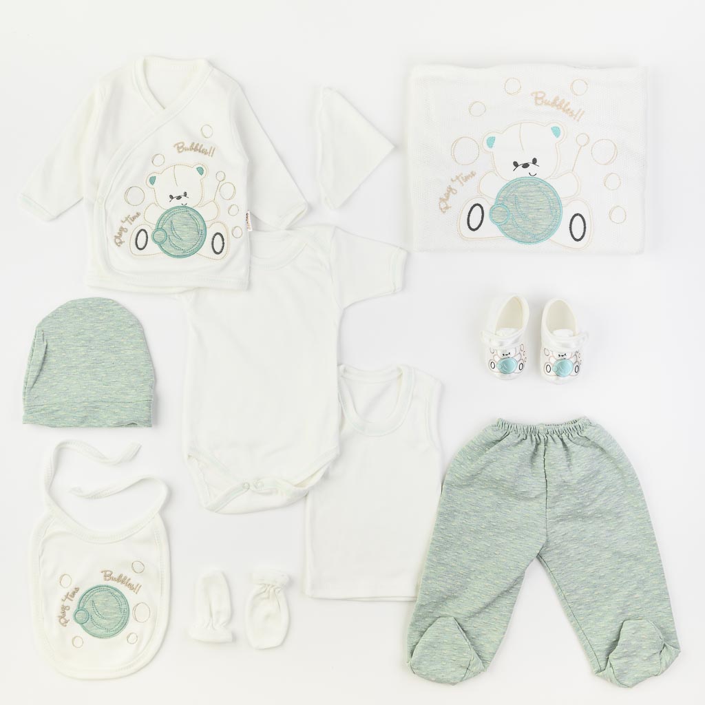 Βρεφικό σετ νεογέννητου με κουβερτουλα Για Αγόρι  Donino Play Time  10 τεμαχια  -  Πρασινο