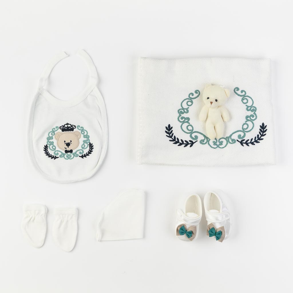Βρεφικό σετ νεογέννητου με κουβερτουλα Για Αγόρι  Royal  10 τεμαχια με παπουτσακια Πρασινο
