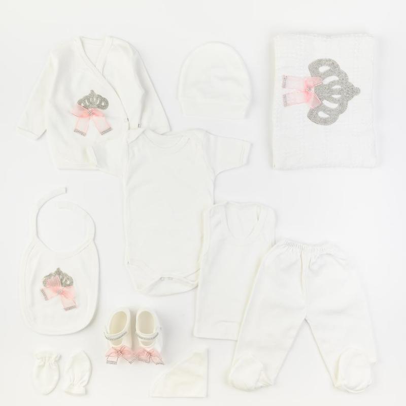 Βρεφικό σετ νεογέννητου με κουβερτουλα Για Κορίτσι  Donino baby   Royal crown  10 τεμαχια Ροζ