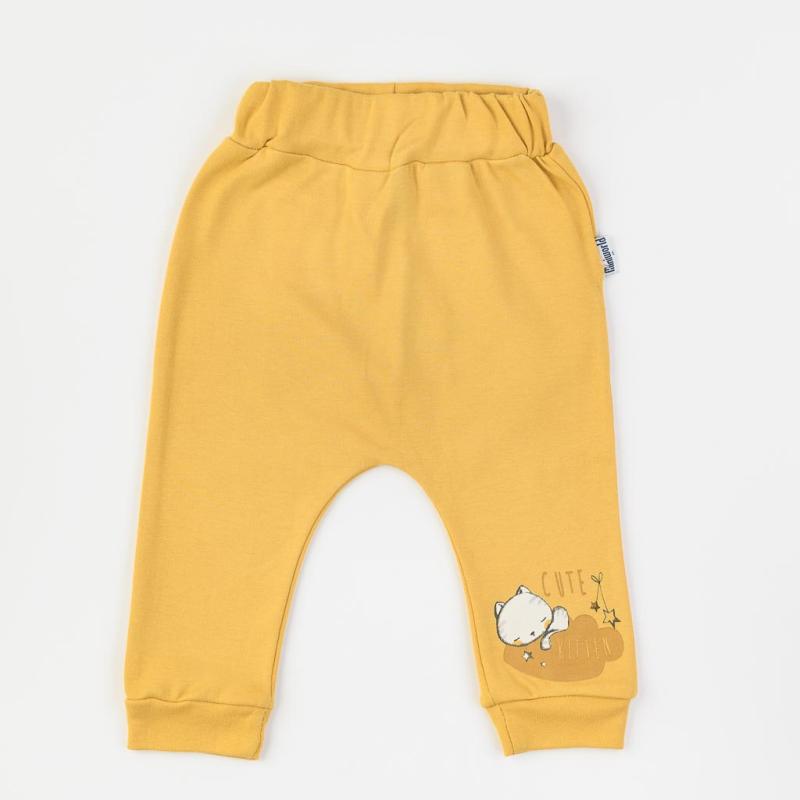 Baby pants For a boy  Cute Kitten   Miniworld  Mustard