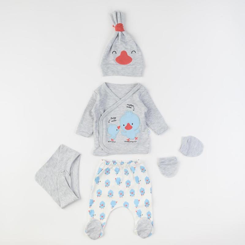 Newborn kit Boy 5 parts  Nona Baby   Lucky Ducky  Grey/Blue