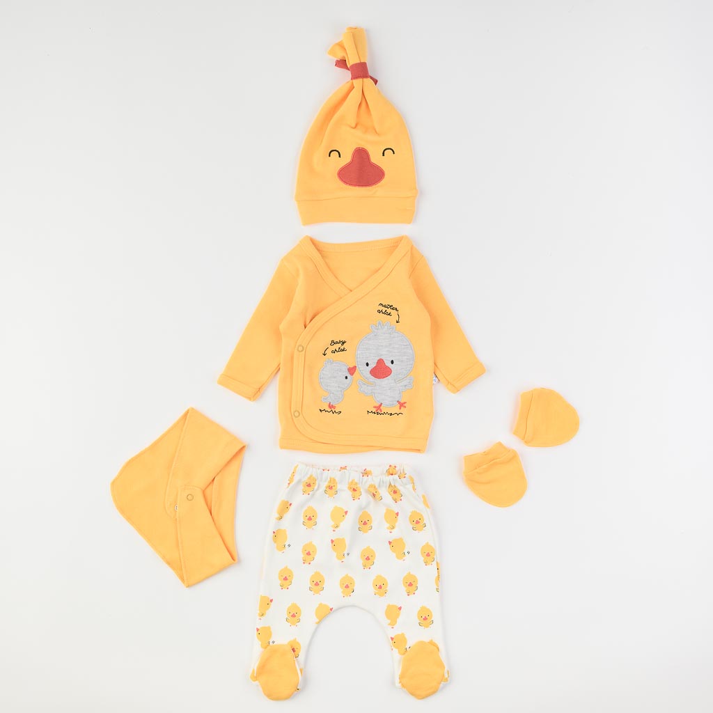Комплект за новородено момче 5 части Nona Baby Lucky Ducky Жълт